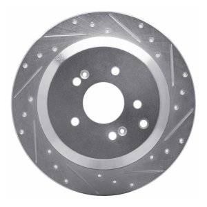 Hyundai Veracruz Brake Rotor (1) - Rear Right - R1 Concepts - Drilled & Slotted - Silver - `07-`12